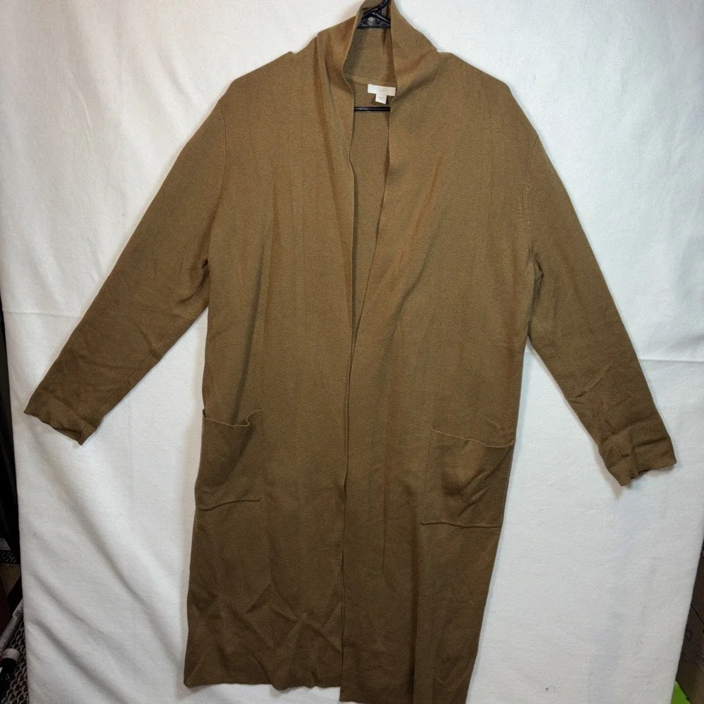 J. Crew Long Open Front Cardigan Sweater Camel‎ Brown Pockets Women's L